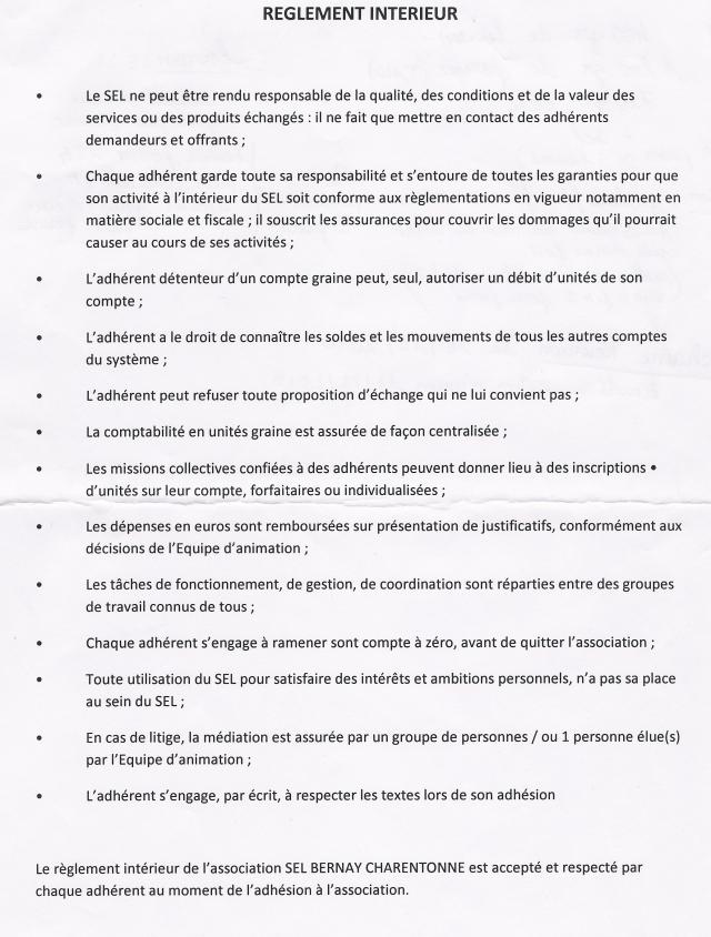 Règlement intérieur SEL Bernay Charentonne